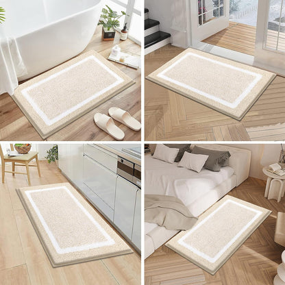 Pauwer 3 Piece Bathroom Rug Set, Non Slip Washable Bath Mat, Light Beige Soft Plush Microfiber, Super Absorbent Floor Carpet, U Shaped Toilet Mats, Quick Dry, Shaggy Shower Rugs Runners