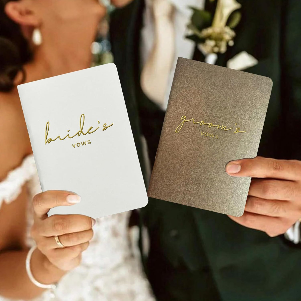 WeddingGiftsWedding Vow Books His and Hers Soft Touch Gold Foil Engraving Vow Books Wedding Essentials Wedding Accessories(TR-HH-Black) - PuriLite