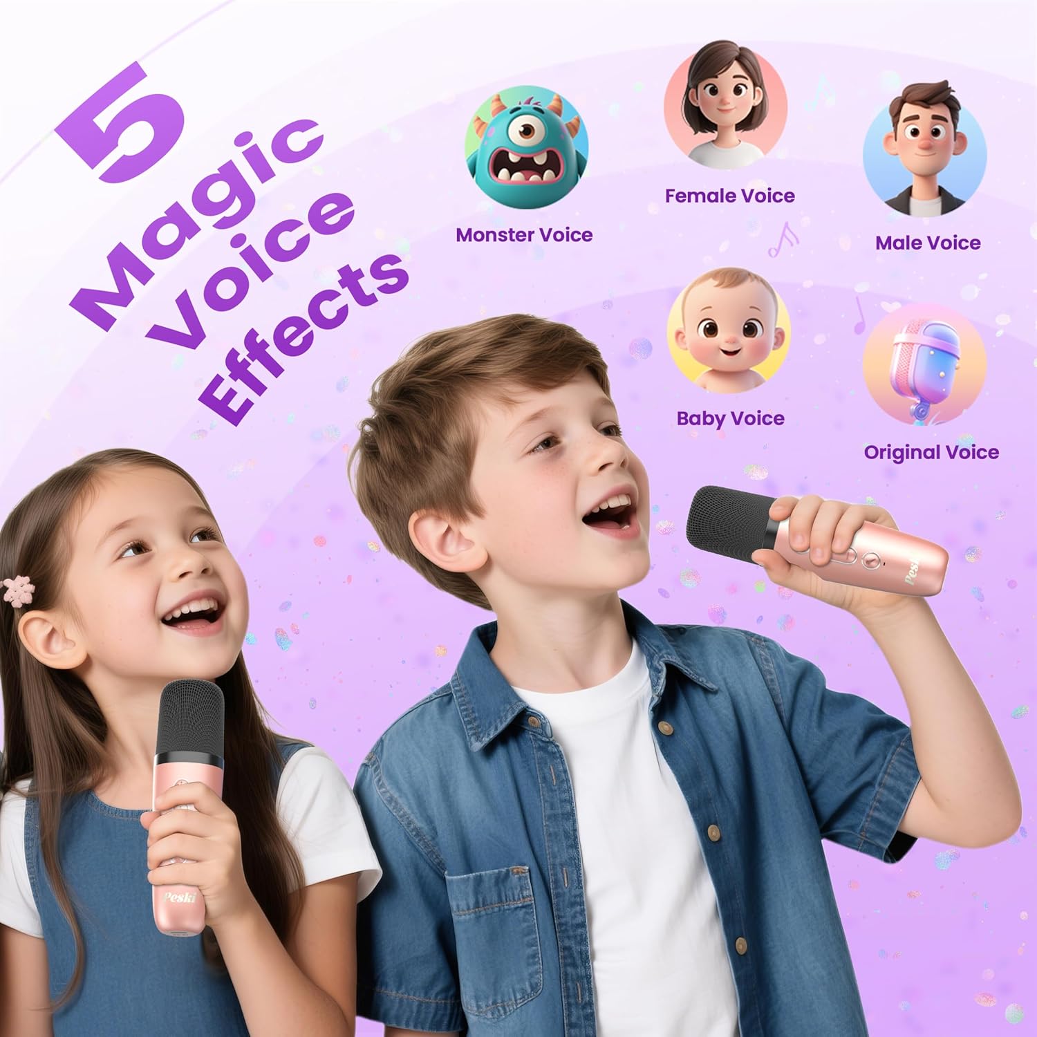 Karaoke Machine for Kids Adults, Portable Bluetooth Mini Karaoke Microphone Singing Speaker Karaoke Player with 2 Wireless Mic Toys for All Smartphones,Birthday, Family,Home Party (Purple) - PuriLite