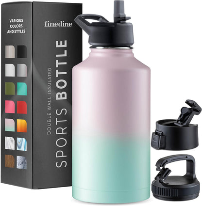 FineDine Water Bottle - Stainless Steel Insulated Water Bottle with Straw Lid, Flip Lid & Wide-Mouth Cap - Keeps Hot and Cold - 25 Oz / 739ml - Pure Pearly White - PuriLite