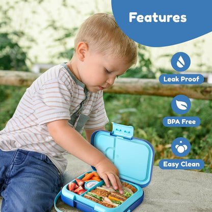 BOZ Kids Bento Lunch Box - 4 Compartment Kids Lunch Containers for Ages 3 to 7 - Leak Proof, Dishwasher Safe - PuriLite