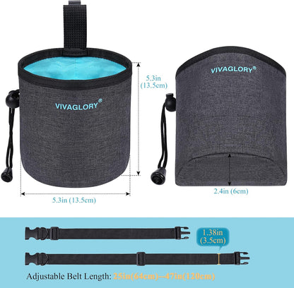 VIVAGLORY Dog Treat Bags, Puppy Pet Dog Training Treats Pouch Hands-Free 2 Ways to Wear with Adjustable Waistband and Built-in Dog Waste Bag Dispenser, Grey - PuriLite