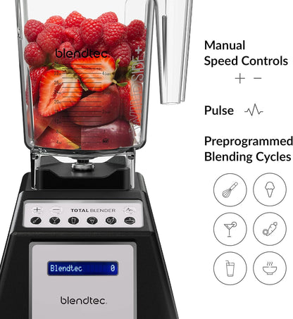 Blendtec Total Classic Original Blender - WildSide+ Jar (90 oz) - Professional-Grade Power - 6 Pre-programmed Cycles - 10-speeds - Black - PuriLite