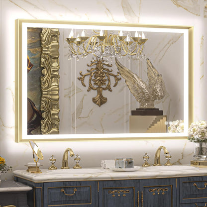 TETOTE 28x36 LED Mirror for Bathroom Black Metal Frame Frontlit & Backlit Lighted Vanity Mirror Baroque Gothic Anti Fog Stepless Dimmable White/Warm/Natural,Wall Mounted(Horizontal/Vertical) - PuriLite