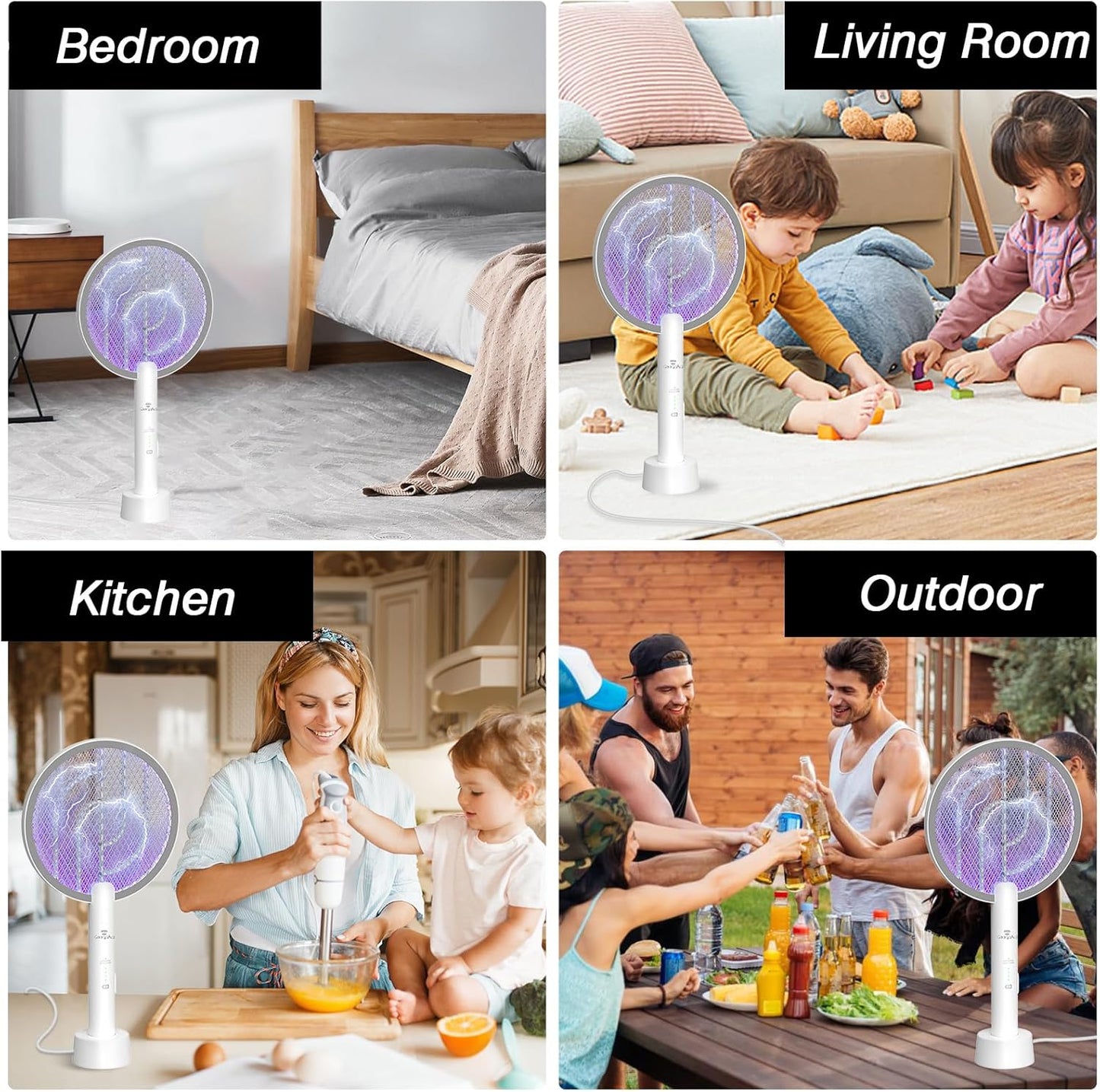 Gooqand Bug Zapper Racket, 2 in 1 Electric Fly Swatte with 3 Layer Safety Mesh, 4000V Fly Zapper with USB Rechargeable, Indoor Outdoor Fly Racket for Bedroom, Kitchen, Camping - PuriLite