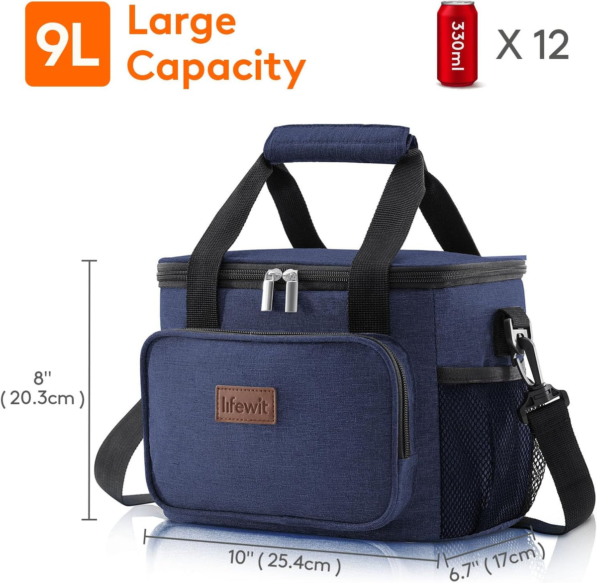 Lifewit Large Lunch Bag for Adults, 24-Can 15L Insulated Lunch Box Leakproof Soft Cooler Cooling Tote for Men Women, Waterproof Reusable Cooler Bags for Work Office Outdoor Picnic Camping, Black - PuriLite