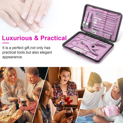 Manicure Set Professional Pedicure Kit Nail Clippers Kit - 18 Pcs Nail Care Tools - Grooming Kit with Luxurious Upgraded Travel Case (Blue) - PuriLite