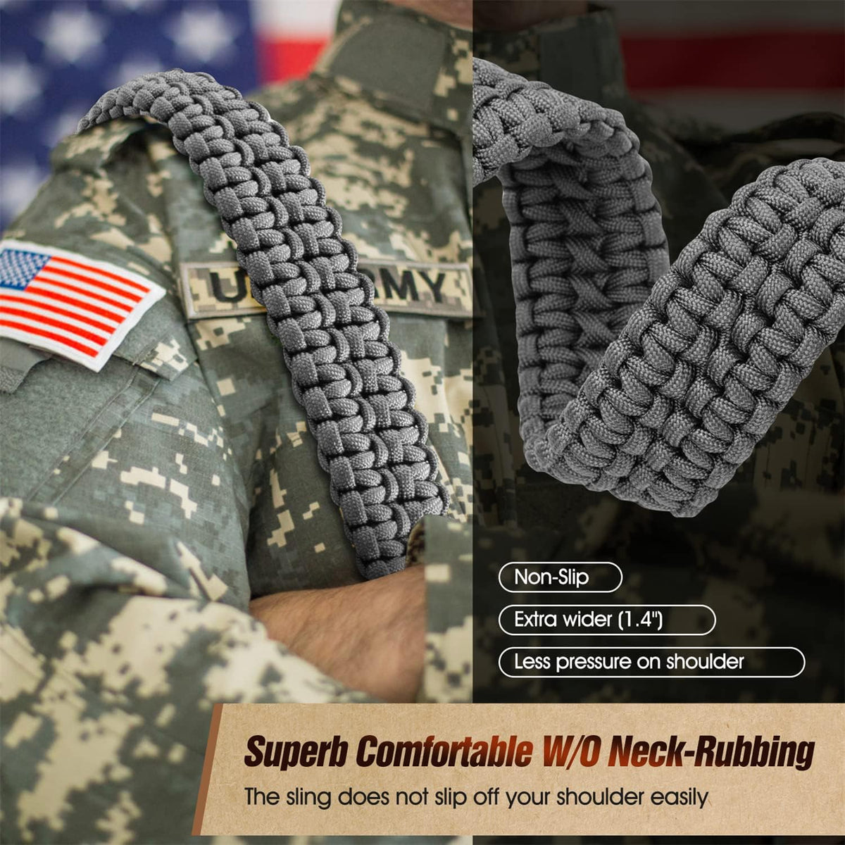 VVAAGG Two-Point Sling with Swivel, Non-Slip Paracord Sling with Adjustable Length Strap - PuriLite