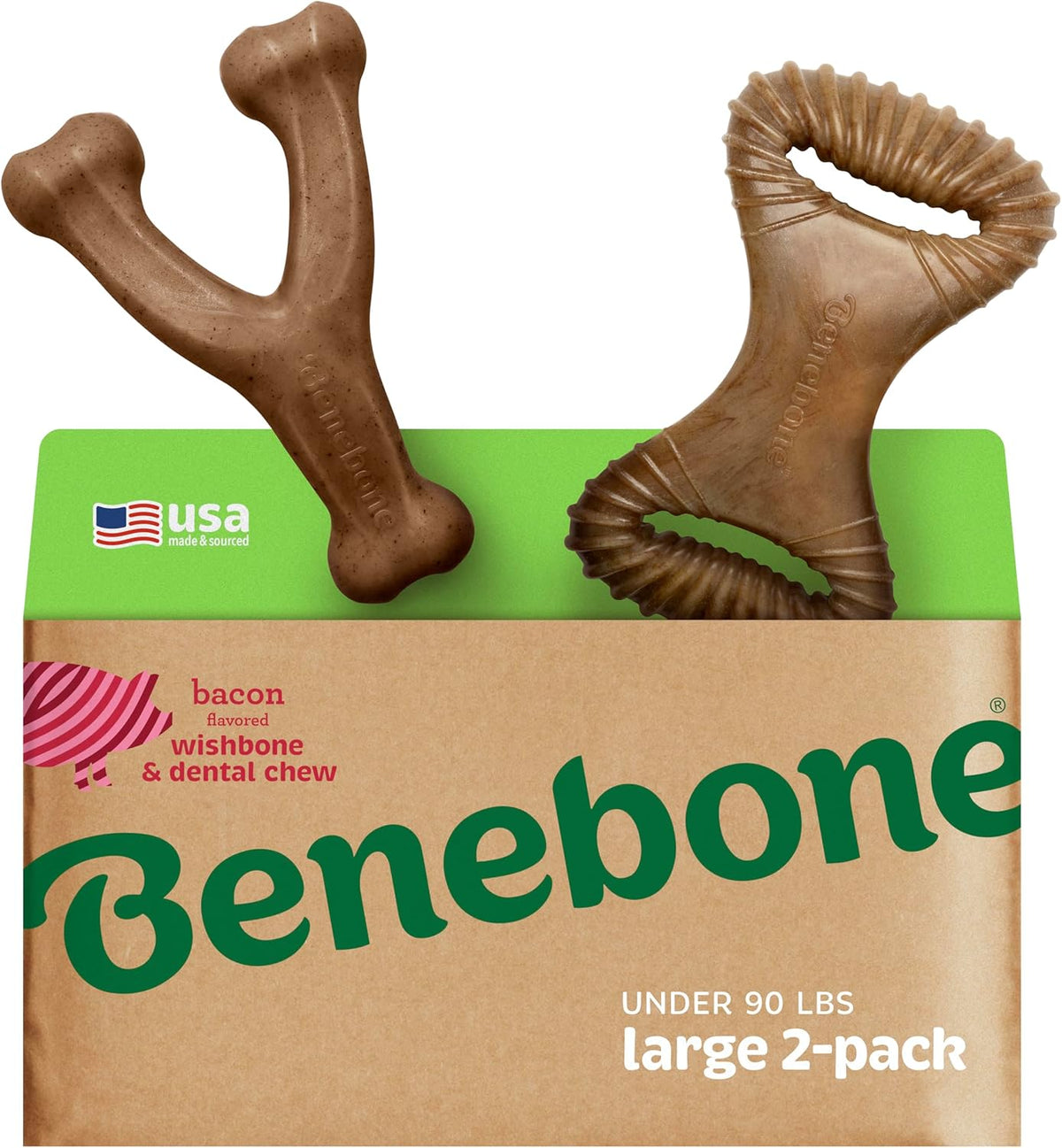 Benebone 4-Pack Durable Dog Chew Toys for Aggressive Chewers, Real Flavors, Made in USA, Medium - PuriLite