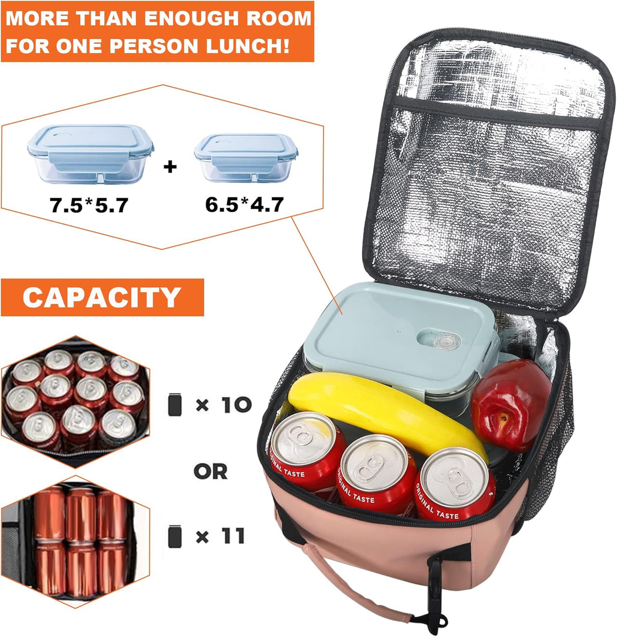Lunch Box for Men Women Adults Small Lunch Bag for Office Work Picnic - Reusable Portable Lunchbox, Black - PuriLite