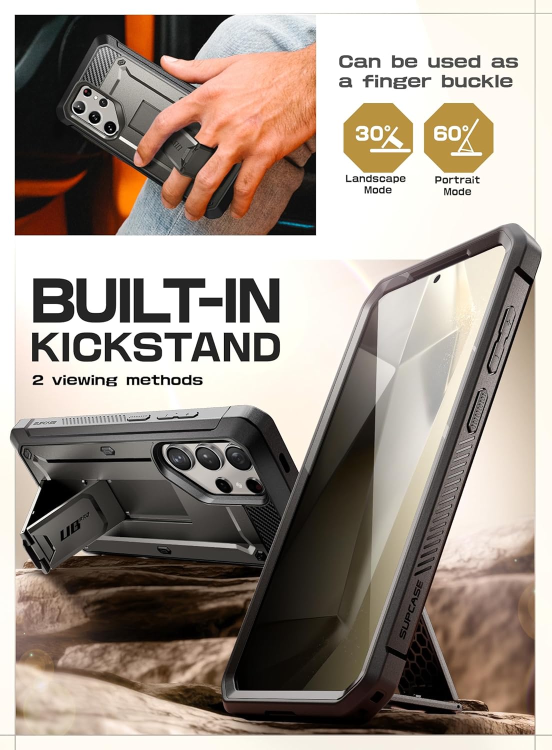 SUPCASE Unicorn Beetle Pro Case for Samsung Galaxy S23 Ultra 5G (2023), [Extra Front Frame] Full-Body Dual Layer Rugged Belt-Clip & Kickstand Case with Built-in Screen Protector (Black) - PuriLite