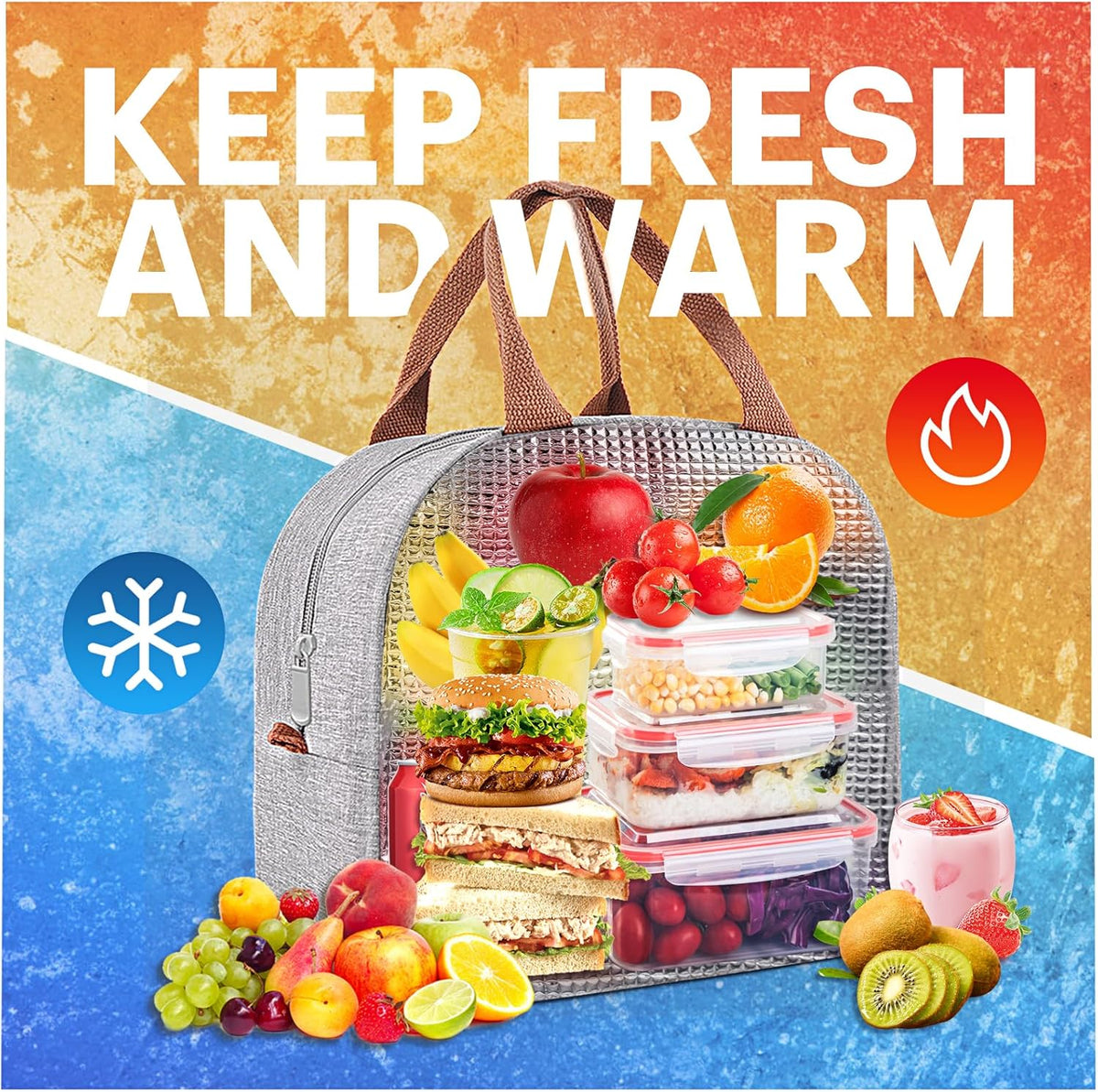 Lunch Bag for Women & Men Adult Insulated Lunch Box, Small Leakproof Cooler Food Lunch Containers Reusable High Capacity Lunch Tote Bags for Work, Travel, Outdoor - PuriLite