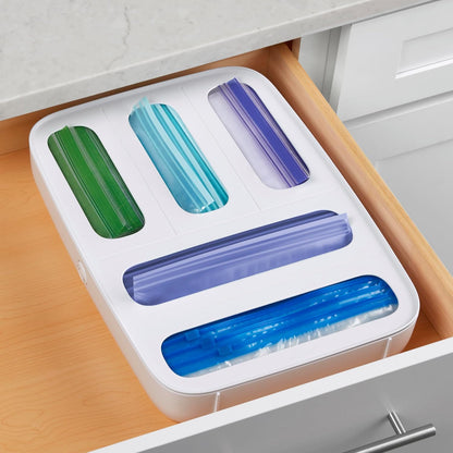 YouCopia StoraBag Drawer Food Bags Dispenser, 3-Slot, Plastic Sandwich Bag Organizer for Kitchen Storage - PuriLite