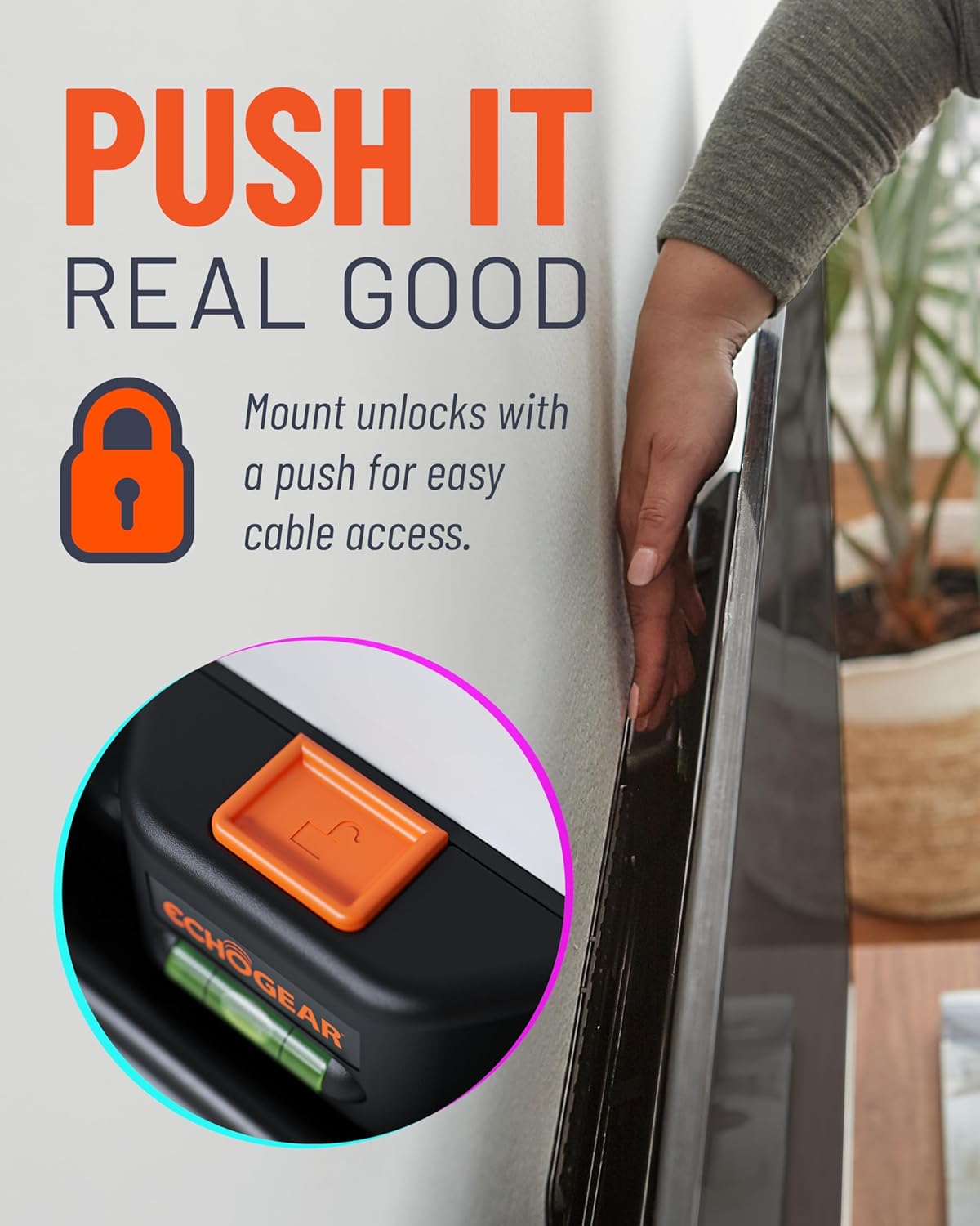 ECHOGEAR No Stud TV Mount for Drywall - Slim No Drill Design Holds TVs Up to 100lbs with Nails - Easy Studless Install with No Drill Needed - PuriLite