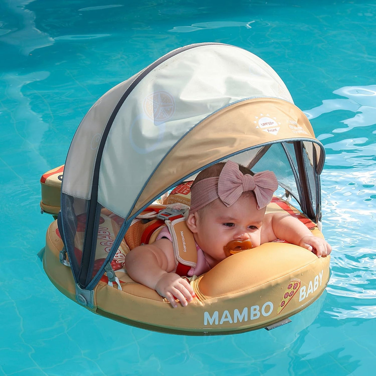Mambobaby Baby Swim Float with Canopy, Non-Inflatable Solid Baby Float, Upgrade Soft Skin-Friendly Material Infant Swim Float - PuriLite