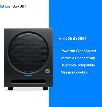 PreSonus Eris Sub 8BT — 8-inch Active Studio Subwoofer with Bluetooth for Multimedia, Gaming, Studio-Quality Music Production - PuriLite