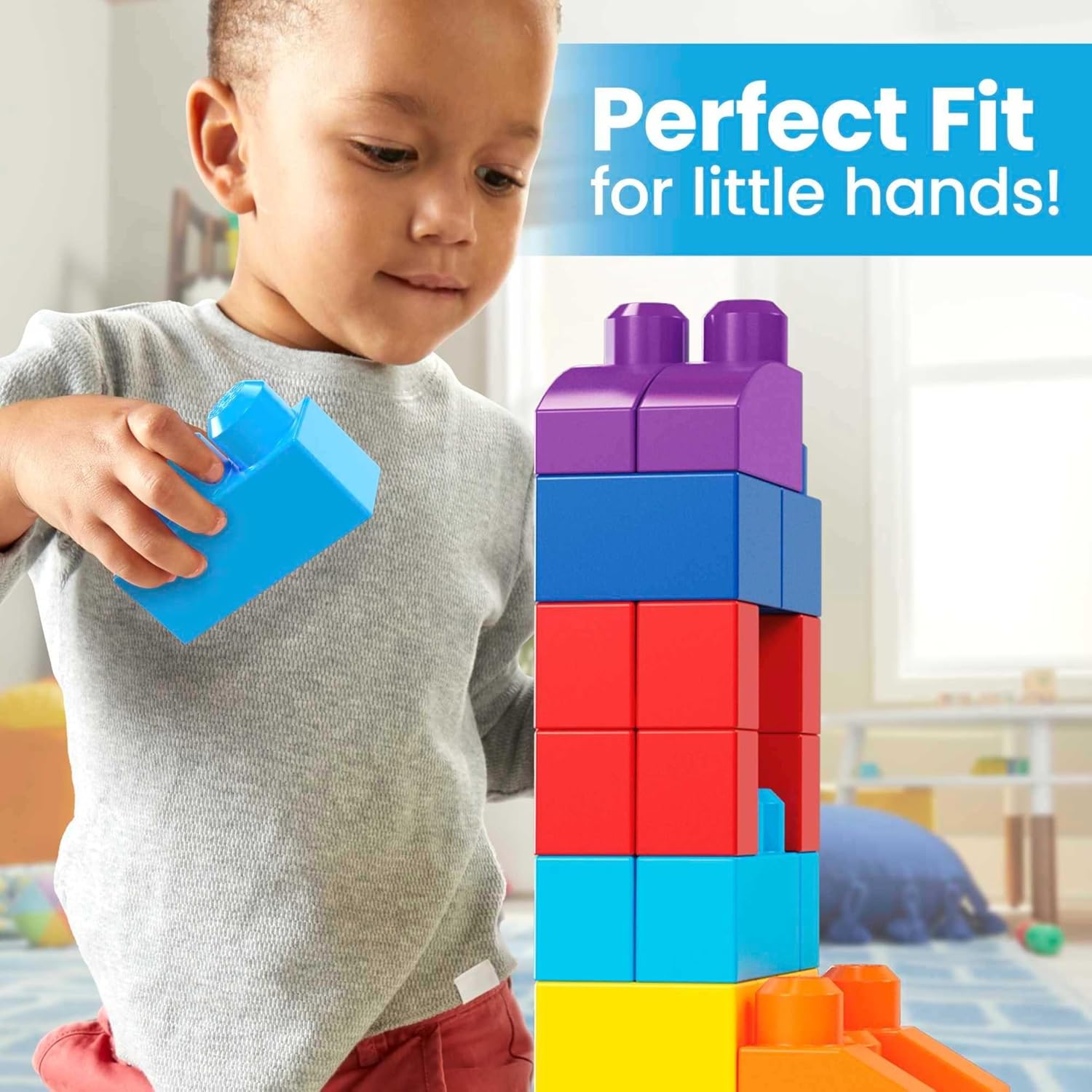MEGA BLOKS First Builders Toddler Blocks Toys Set, Big Building Bag with 80 Pieces and Storage, Blue, Ages 1+ Years - PuriLite
