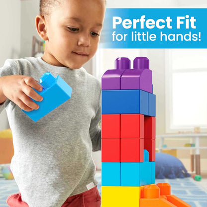 MEGA BLOKS First Builders Toddler Blocks Toys Set, Big Building Bag with 80 Pieces and Storage, Blue, Ages 1+ Years - PuriLite