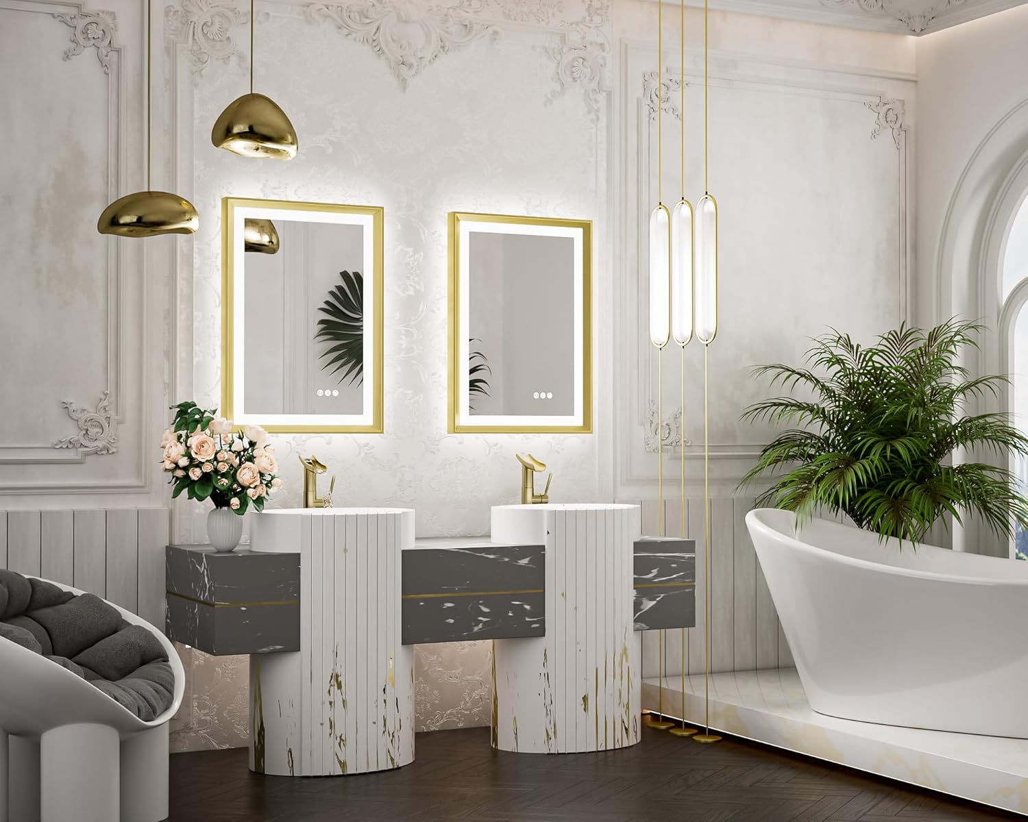 TETOTE 28x36 LED Mirror for Bathroom Black Metal Frame Frontlit & Backlit Lighted Vanity Mirror Baroque Gothic Anti Fog Stepless Dimmable White/Warm/Natural,Wall Mounted(Horizontal/Vertical) - PuriLite