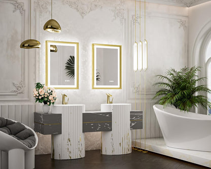 TETOTE 28x36 LED Mirror for Bathroom Black Metal Frame Frontlit & Backlit Lighted Vanity Mirror Baroque Gothic Anti Fog Stepless Dimmable White/Warm/Natural,Wall Mounted(Horizontal/Vertical) - PuriLite