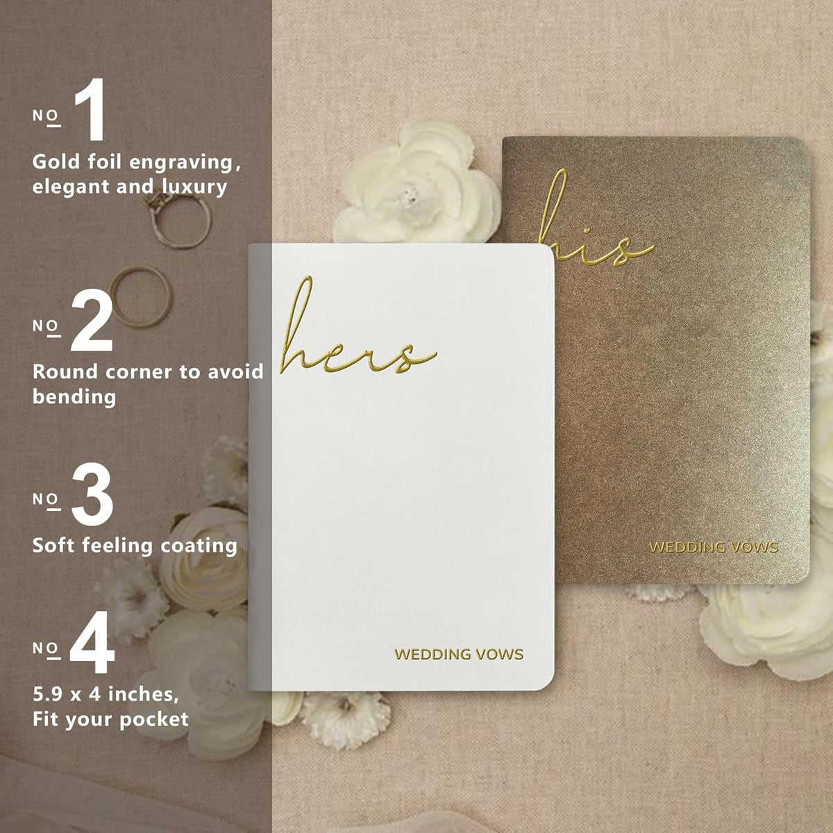 WeddingGiftsWedding Vow Books His and Hers Soft Touch Gold Foil Engraving Vow Books Wedding Essentials Wedding Accessories(TR-HH-Black) - PuriLite