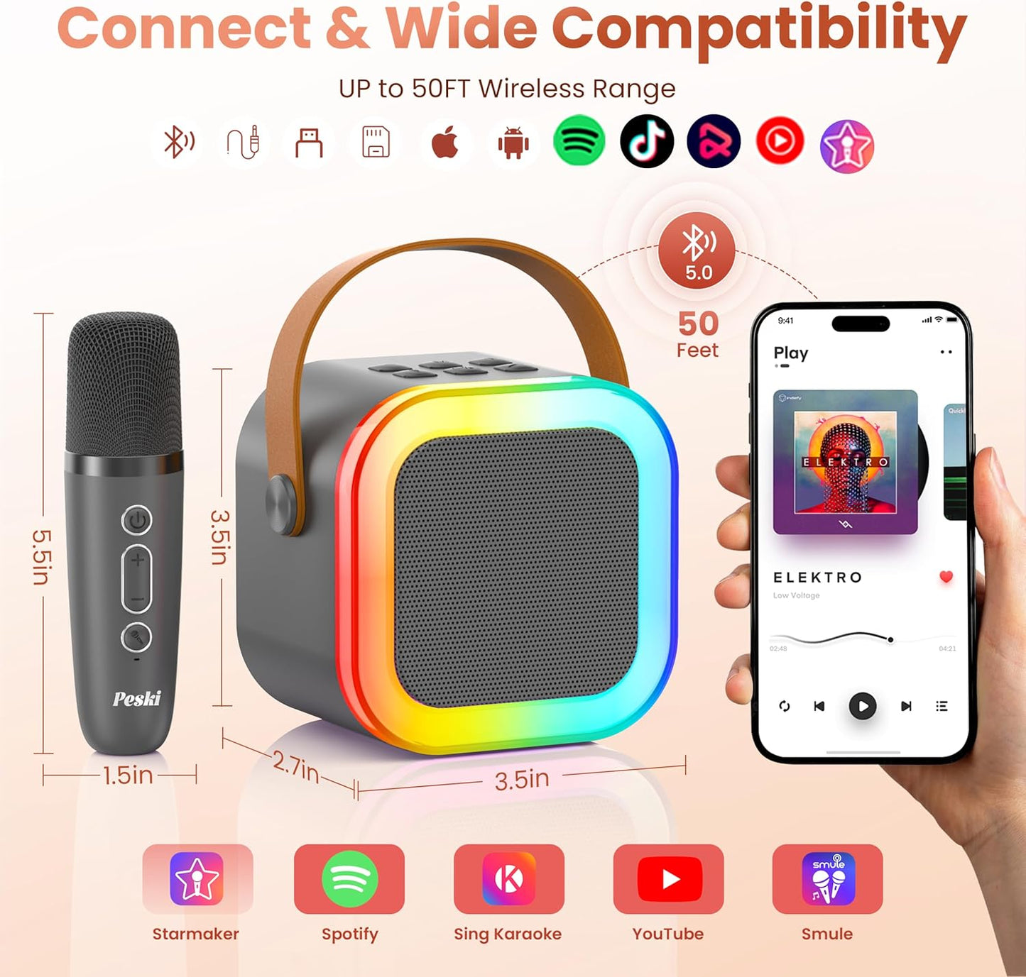 Karaoke Machine for Kids Adults, Portable Bluetooth Mini Karaoke Microphone Singing Speaker Karaoke Player with 2 Wireless Mic Toys for All Smartphones,Birthday, Family,Home Party (Purple) - PuriLite