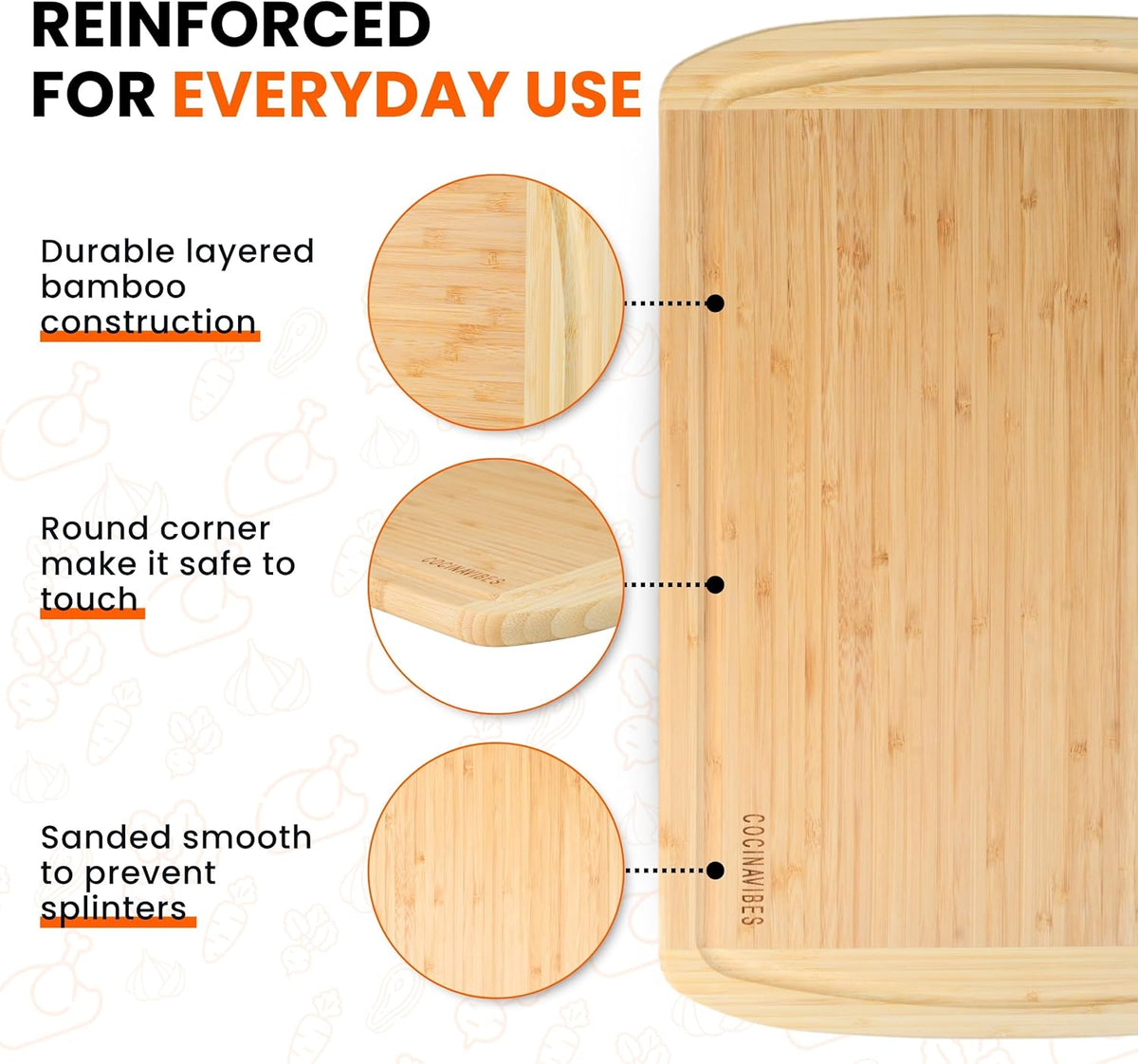 Bamboo Cutting Board Set – Non-Toxic Charcuterie & Chopping Boards for Kitchen, Large & Small Sizes, Safe Cutting Boards for Meat, Cheese, Pizza – Home & Kitchen Gift Idea - PuriLite