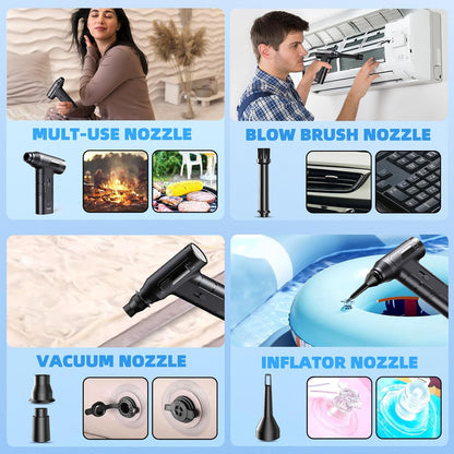 Compressed Air Duster, 130000RPM Electric Air Duster Replaces Compressed Air Cans, 3 Speed, Cordless Air Blower for Cleaning Camera Computer Household Pet Hair - PuriLite