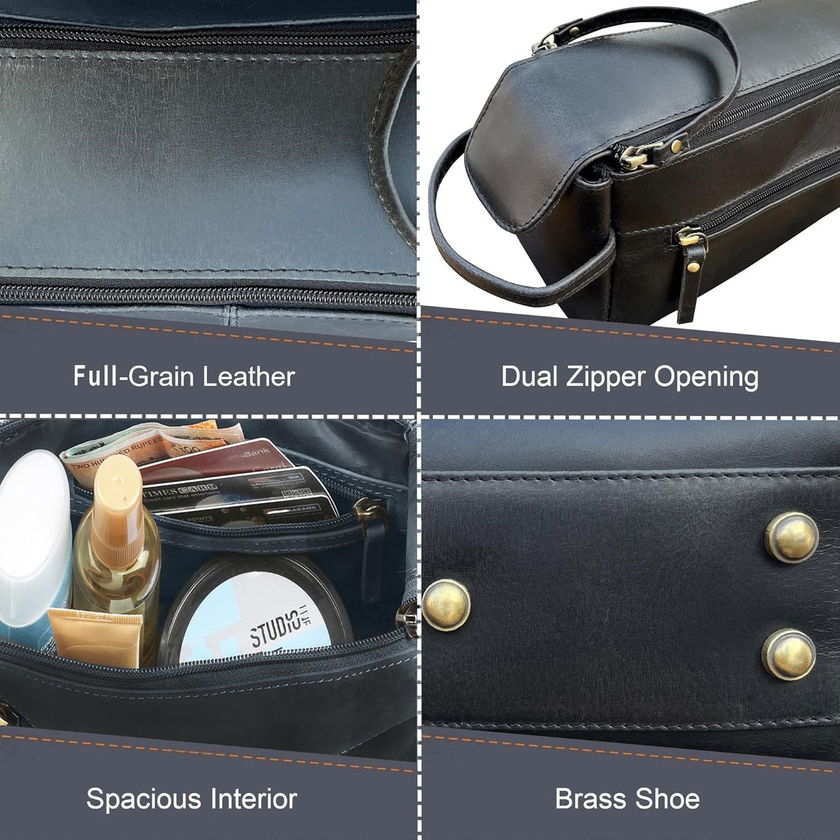 Genuine Leather Travel Toiletry Bag - Hygiene Organizer Dopp Kit by Rustic Town - PuriLite