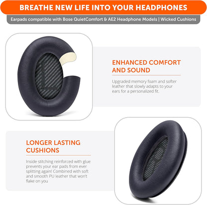 WC Wicked Cushions Upgraded Replacement Ear Pads for Bose QC35 & QC35ii (QuietComfort 35) Headphones & More - Softer Leather, Luxurious Memory Foam, Added Thickness, Extra Durability | Navy Tiger - PuriLite