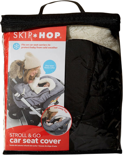Skip Hop Winter Car Seat Cover – Stroll & Go, Black | Universal Fit Infant Car Seat Cover for Cold Weather, Windproof & Cozy Fleece Baby Carrier Cover, Zip-Off Front Flap, Warm Travel Accessory - PuriLite