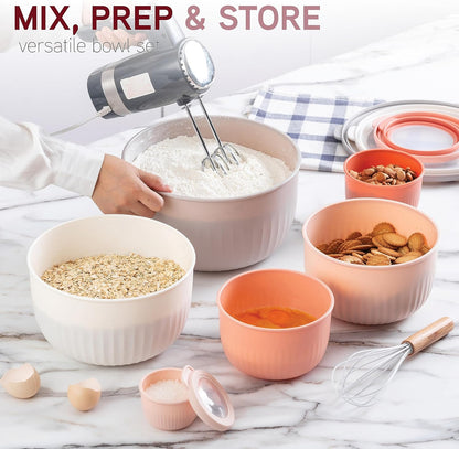 COOK WITH COLOR Prep Bowls with Lids- 8 Piece Nesting Plastic Small Mixing Bowl Set with Lids (Teal Ombre) - PuriLite