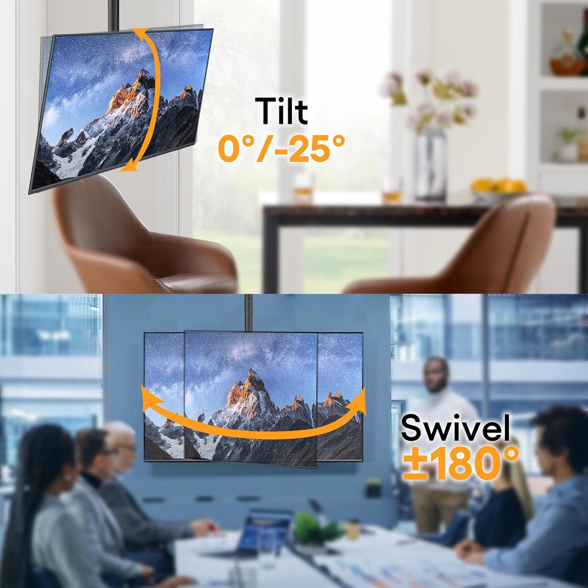 PrimeCables Ceiling TV Mount, Full Motion Hanging TV Mount Bracket for Most 43-86 Inch LED, LCD, OLED Curved/Flat Screen TVs up to VESA 600x400mm and 132 Lbs - PuriLite