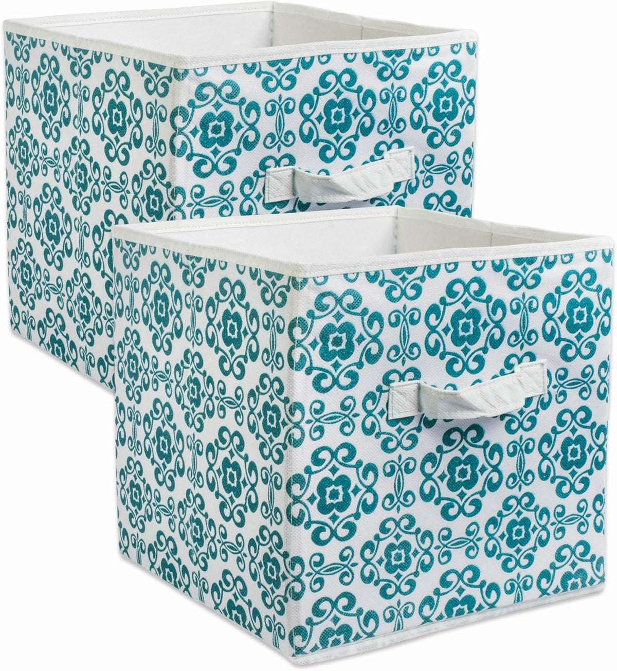 DII Foldable Fabric Storage Containers for Nurseries, Offices, Closets, Home Decor, Cube Organizers & Everyday Storage Needs, (Large - 11 x 11 x 11) Scroll Nautical Blue - Set of 2 - PuriLite
