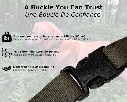 GOOSEMAN’S Gear - Dog Collar Medium and Large Breed - Made in Canada - Military Grade Buckle (Collier Pour Chien) (Ranger Green, X-Large) - PuriLite