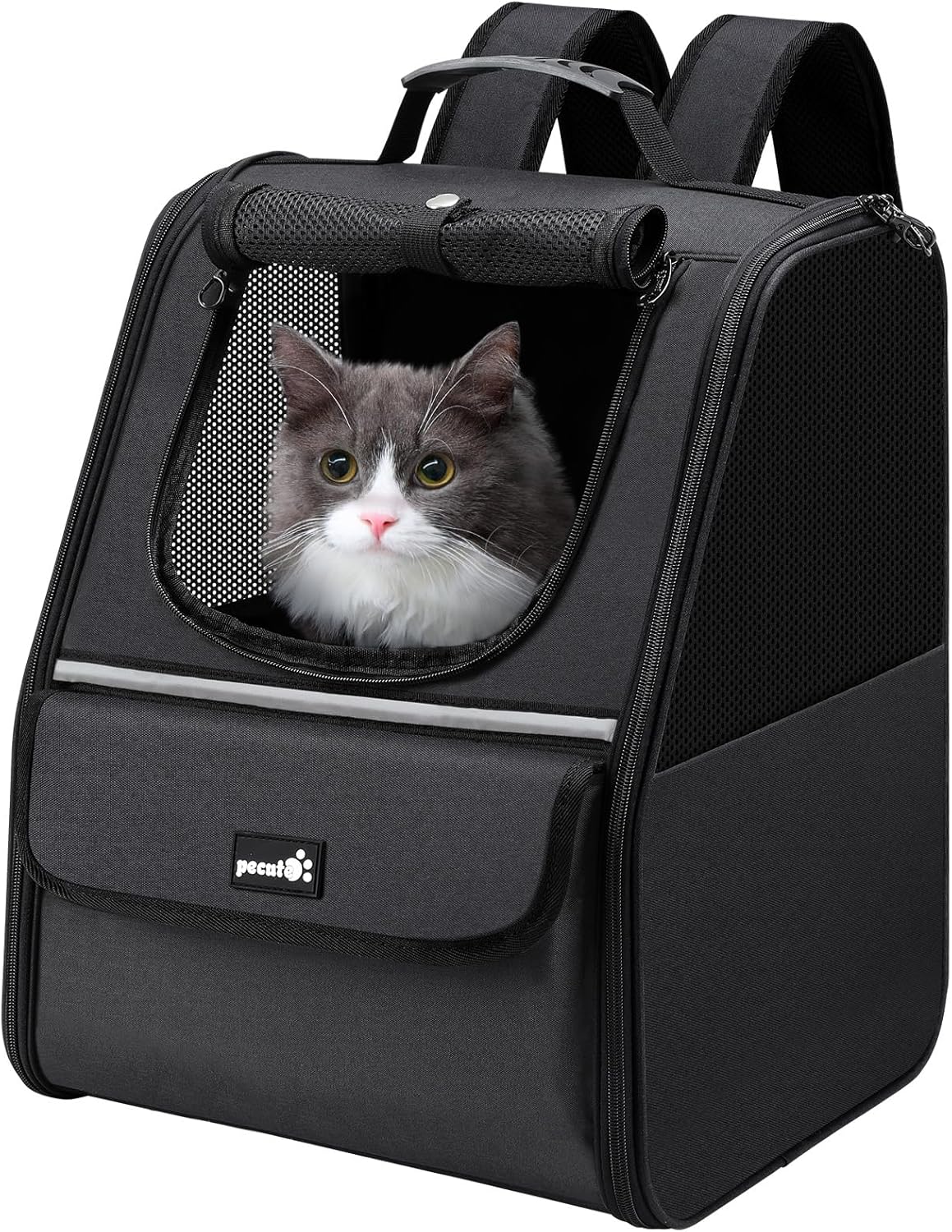 Pecute Expandable Cat Backpack Carrier, Small Dog Backpack Carrier, Pet Backpack Carriers for Cats Dogs Puppy Kitten, Cat Carriers Bag Carrying for Travel Hiking Bike Riding Walking Outdoor,Grey - PuriLite