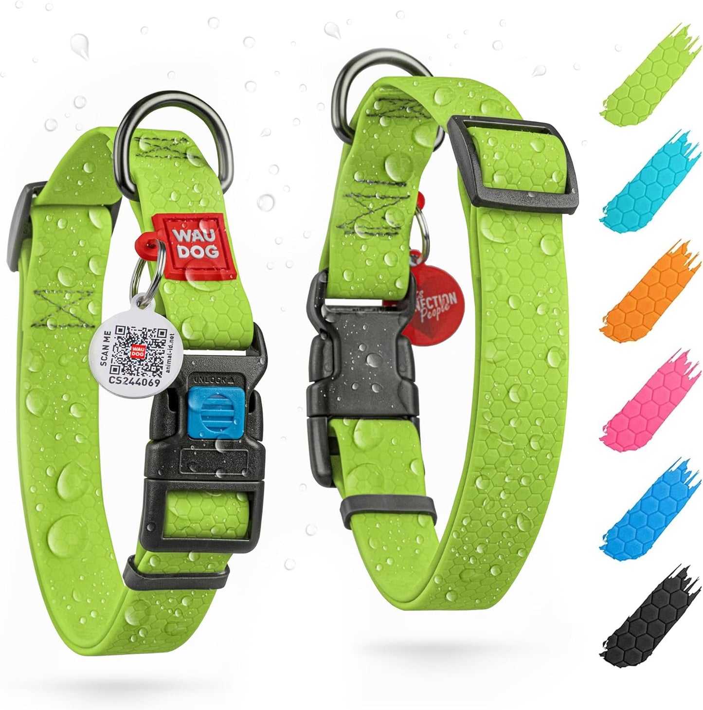 Waterproof Dog Collar - Adjustable Glow Dog Collar for Large Dogs, Small and Medium Dogs - Heavy Duty Dog Collars with Durable Metal Clasp and QR Dog Tag - Glow in The Dark Dog Collars - PuriLite