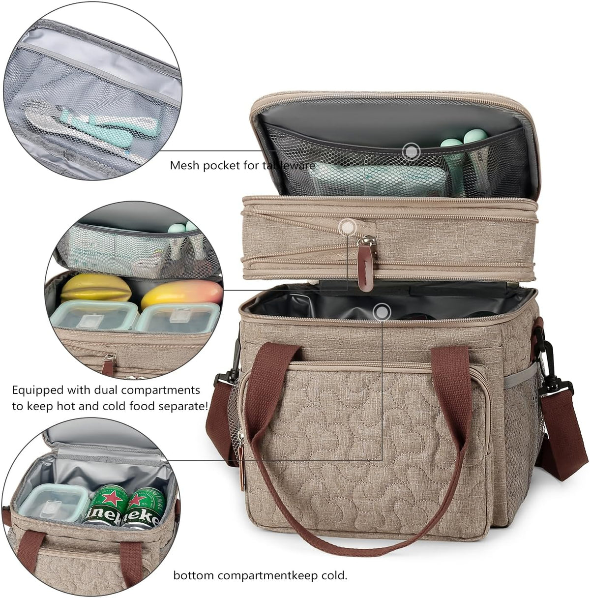Lunch Bag Women Insulated Lunch Box for Work, Purple Expandable Large Lunch Bags, Leakproof Double Deck Lunch Box Cooler Bag（Purple） - PuriLite