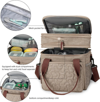 Lunch Bag Women Insulated Lunch Box for Work, Purple Expandable Large Lunch Bags, Leakproof Double Deck Lunch Box Cooler Bag（Purple） - PuriLite