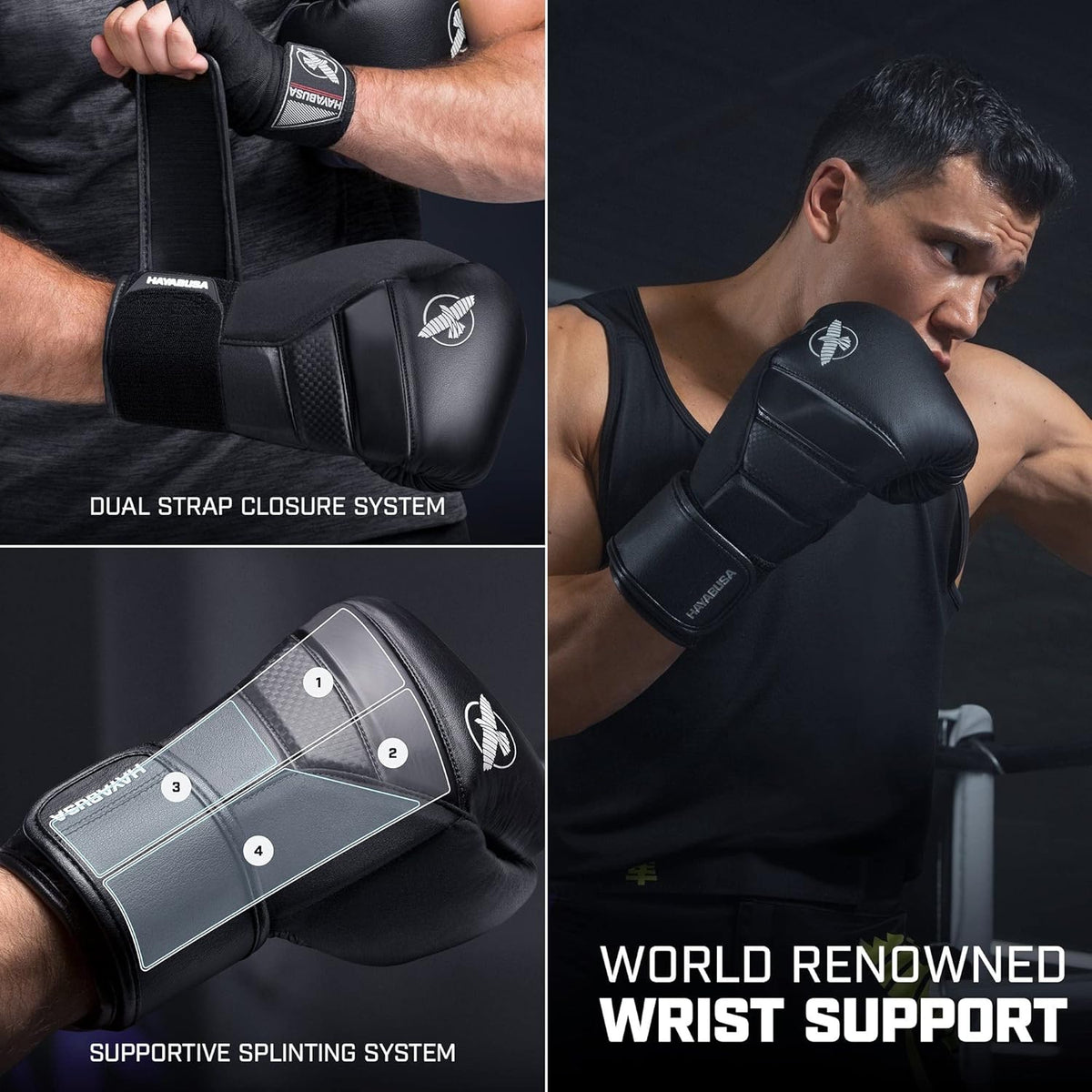 Hayabusa T3 Boxing Gloves for Men and Women Wrist and Knuckle Protection, Dual-X Hook and Loop Closure, Splinted Wrist Support, 5 Layer Foam Knuckle Padding - PuriLite