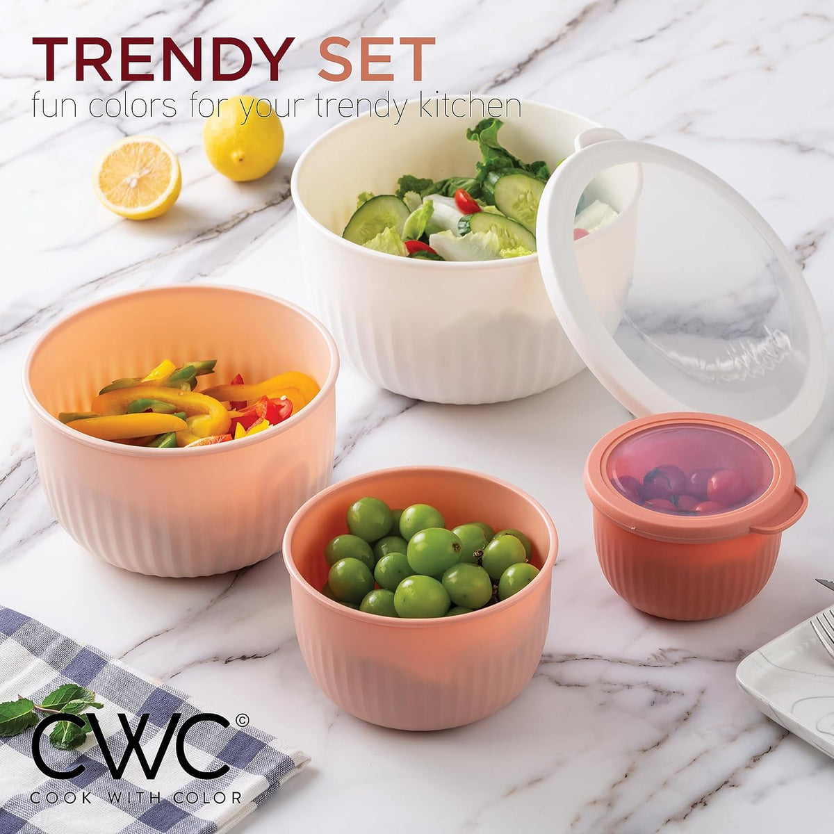 COOK WITH COLOR Prep Bowls with Lids- 8 Piece Nesting Plastic Small Mixing Bowl Set with Lids (Teal Ombre) - PuriLite