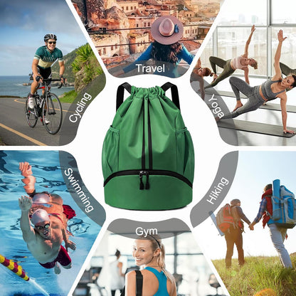 Hoedia Sports Drawstring Backpack - String Swim Gym Bag with Shoes Compartment and Wet Proof Pocket for Women/Men - PuriLite