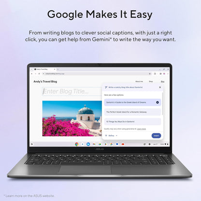 ASUS Chromebook Plus CX15, 15.6” 16:9 FHD (1920 x 1080) Anti-Glare Display, Intel® Core™ 3-N355 Processor, 128GB Storage, 8GB RAM, ChromeOS, Rock Grey, CX1505CTA-AS31-CB - PuriLite