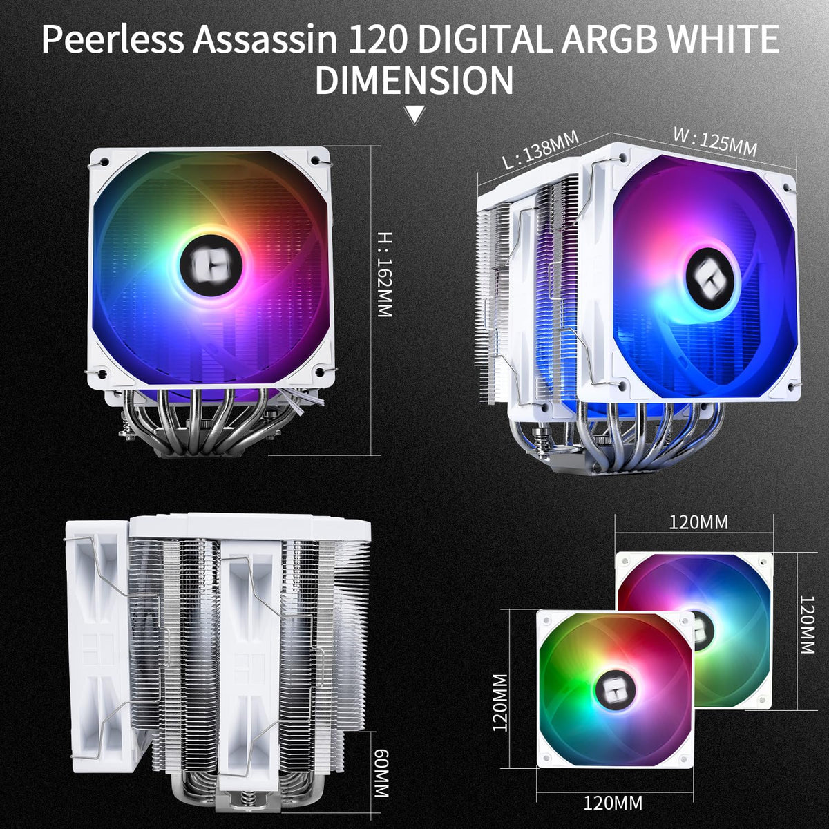Thermalright Peerless Assassin 120 Digital ARGB Black CPU Air Cooler, Digital Screen Top Cover,6 Heatpipes Computer CPU Cooler, for AM4/AM5,Intel LGA1700/1851/1150/1151/1200,PC Cooler-Black ARGB - PuriLite