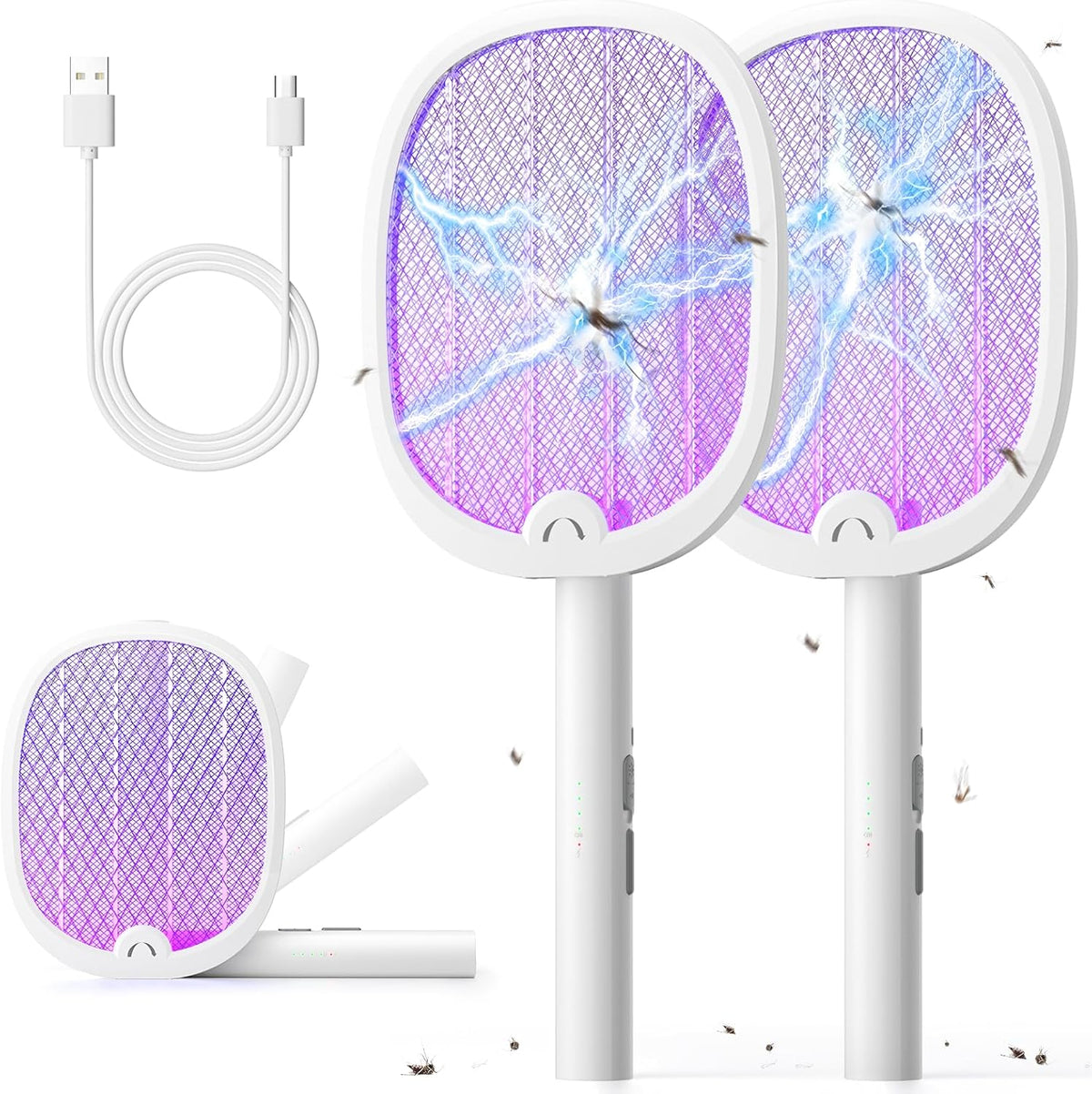YISSVIC Bug Zapper Racket 4000 Volt Electric Fly Swatter Fly Zapper Dual Modes with Attractant Light Rechargeable Black - PuriLite