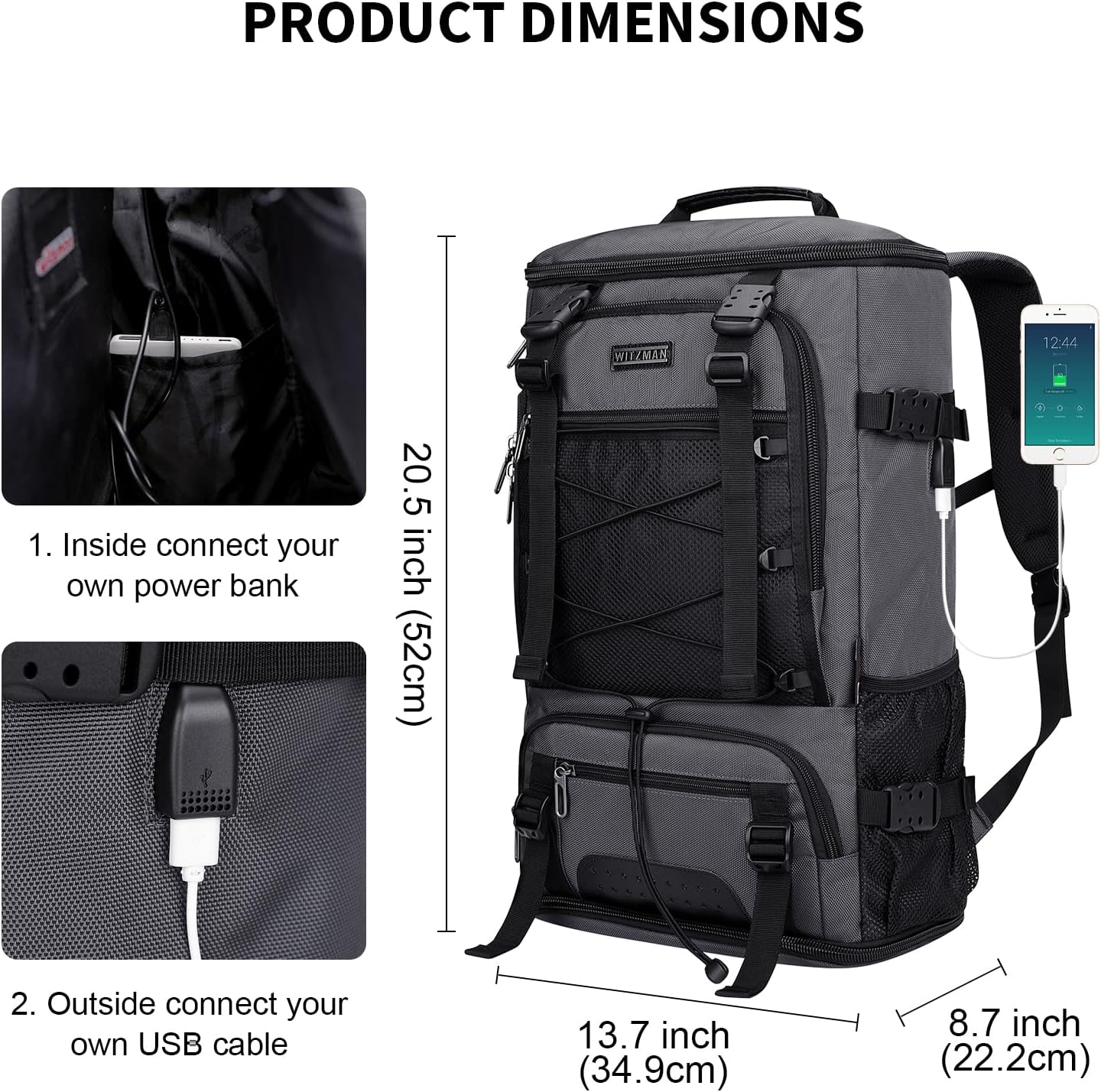 WITZMAN Travel Backpack for Men Large Carry on Backpack Convertible 3 in 1 Bags with Shoe Compartment Fit 17 Inch Laptop(B689 Silvery Grey) - PuriLite