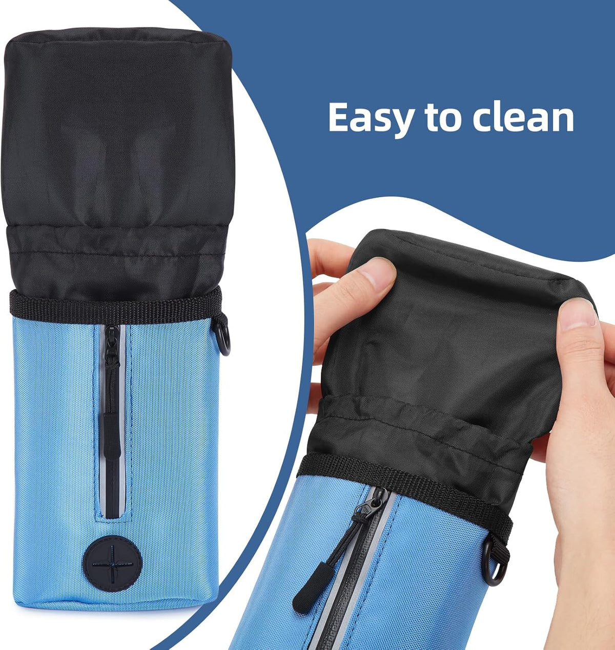 Ownpets Dog Treat Pouch, Pet Training Treat Bag with Drawstring Closure Design, Dog Treat Bag for Dogs Walks,Outdoor Activities, with Poop Bag Dispenser& Reflective Strip, 825ml Capacity (Blue) - PuriLite