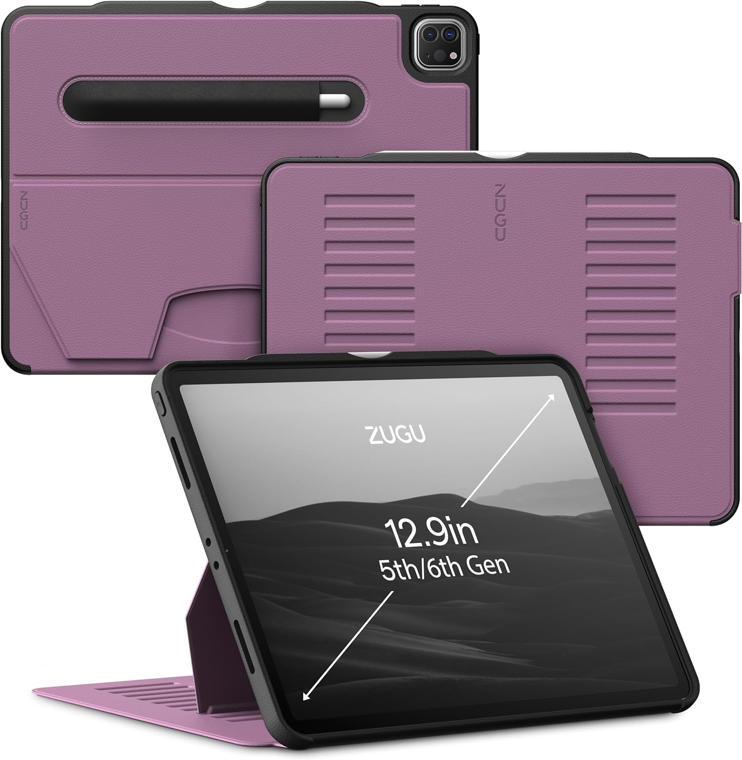 ZUGU iPad Pro 12.9 Case 2022/2021 6th & 5th Generation - Ultra Slim Protective Cover - Wireless Apple Pencil Charging - Convenient 10-Angle Magnetic Stand & Auto Sleep/Wake [ Black ] - PuriLite