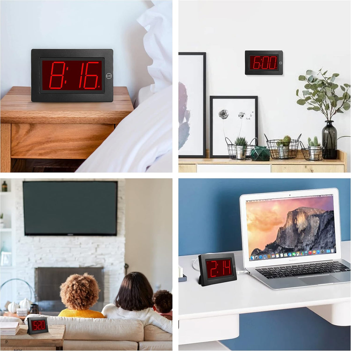 Wall Clock, Digital Clock, 8" Extra Large Display, 3" Big LED Number, Battery Operated, Adjustable Brightness, Clock for Bedroom, for Desk, Wall Mounted - PuriLite