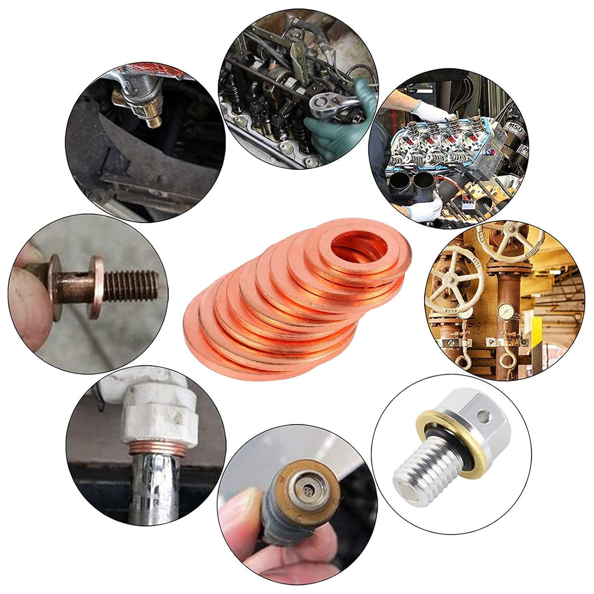Toolwiz 150PCS 15 Sizes Copper Washers Metric Sealing Assortment Set Flat Ring Sump Plug Crush Washer Oil Drain Plug Gasket Seal Assortment Set M5/6/7/8/10/10.5/11/12/12.5/14/15/16/16.5/17.5 - PuriLite